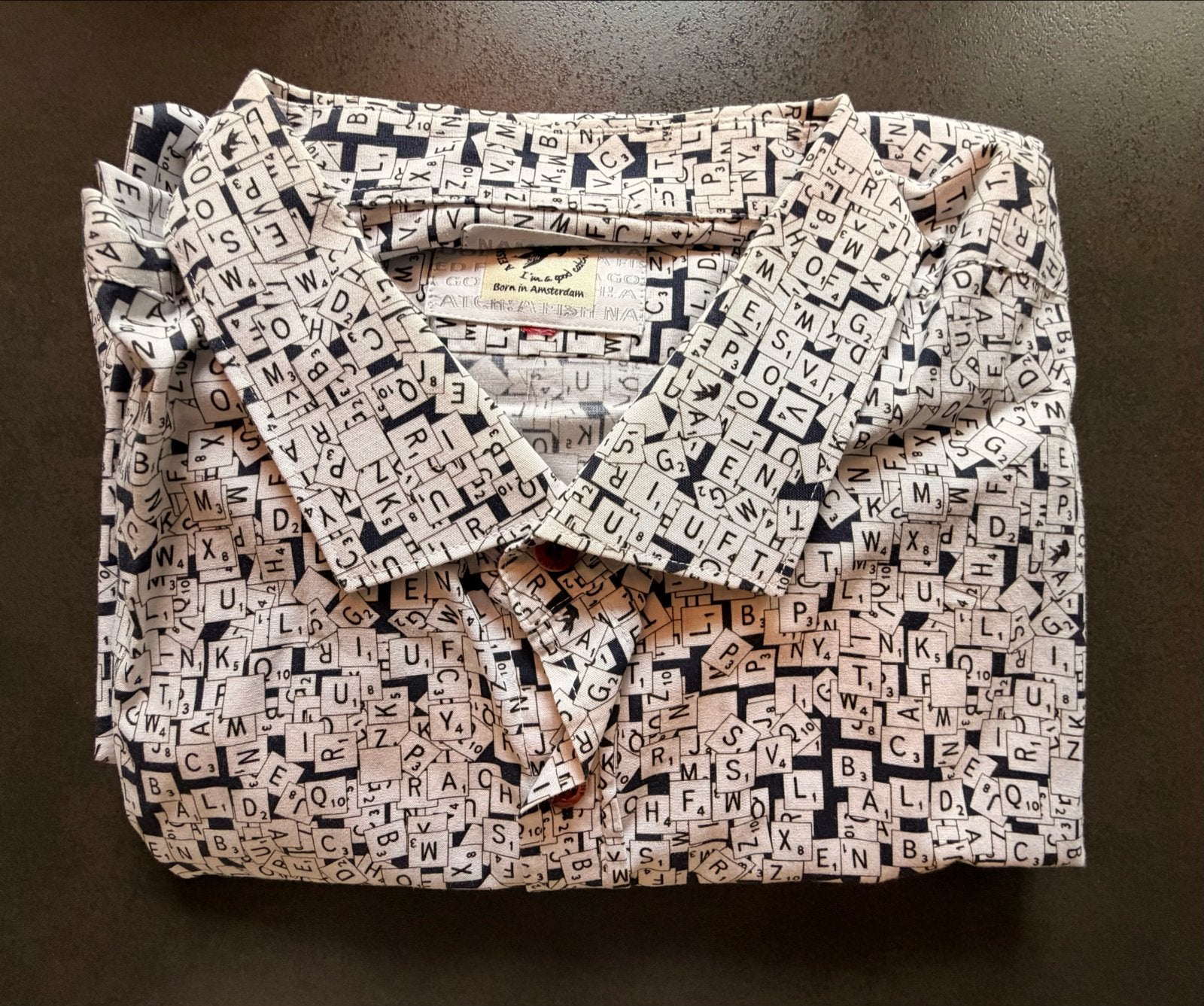 Uniek Fish named Fred overhemd met Scrabble-letters, Ophalen of Verzenden, Zo goed als nieuw, Meerkleurig, Halswijdte 43/44 (XL)