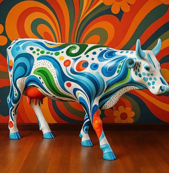 Nieuw Cow Parade koe That's 70's Cow large gratis verzending, Ophalen of Verzenden, Beeld