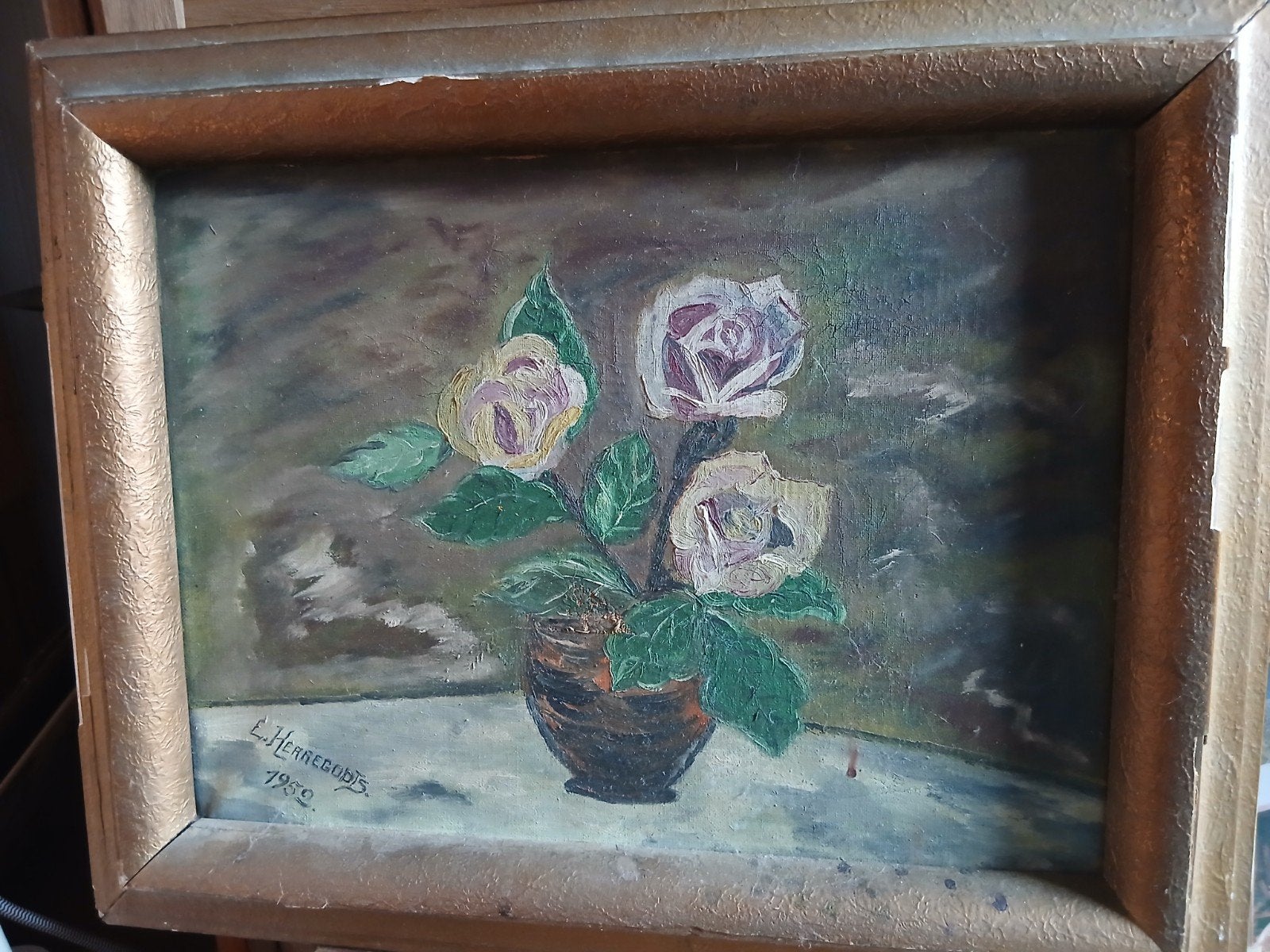 klassiek schilderij rozen (1952), Antiek en Kunst, Ophalen of Verzenden
