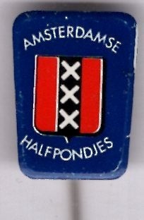 Amsterdamse half pondjes C. & H. van Beek speldje ( K_129), Verzamelen, Speldjes, Pins en Buttons, Verzenden, Nieuw, Transport