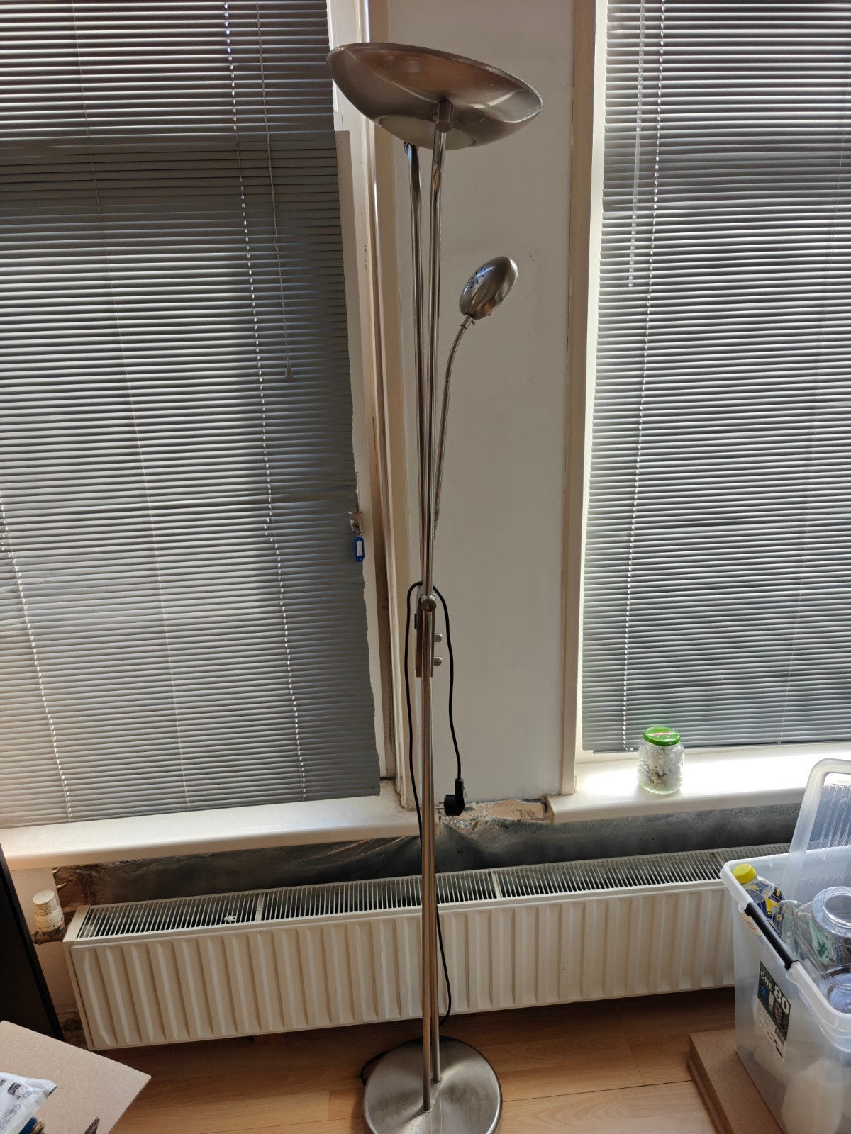Moderne RVS Vloerlamp met Leeslamp - Gebruikt, Ophalen of Verzenden