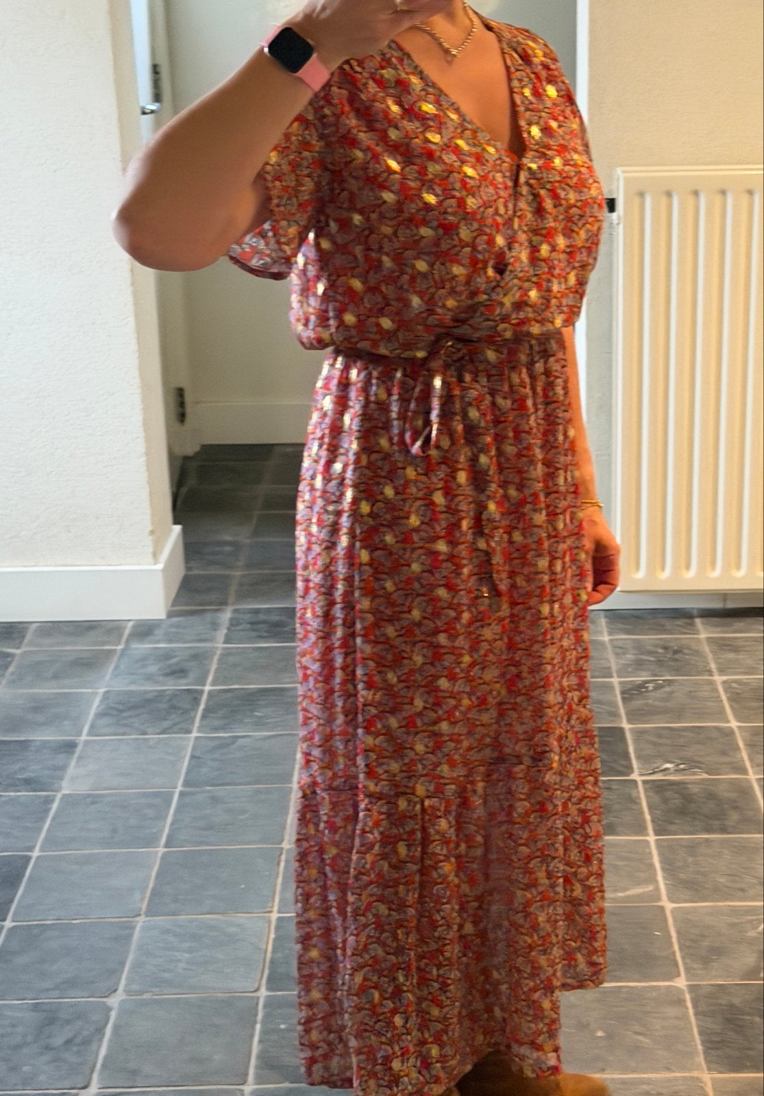 Zomerjurk Lili & Lola rood met print z.g.a.n., Ophalen of Verzenden, Zo goed als nieuw, Maat 34 (XS) of kleiner, Rood
