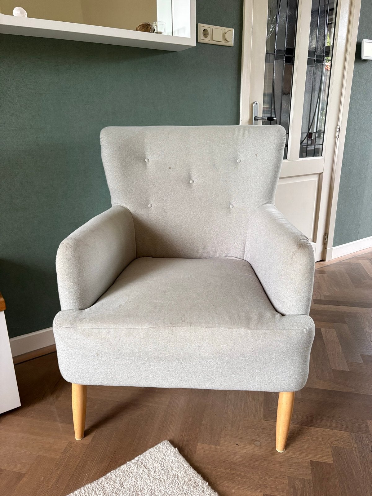 Comfortabele grijze fauteuil, Ophalen, Gebruikt, 75 tot 100 cm, 75 tot 100 cm