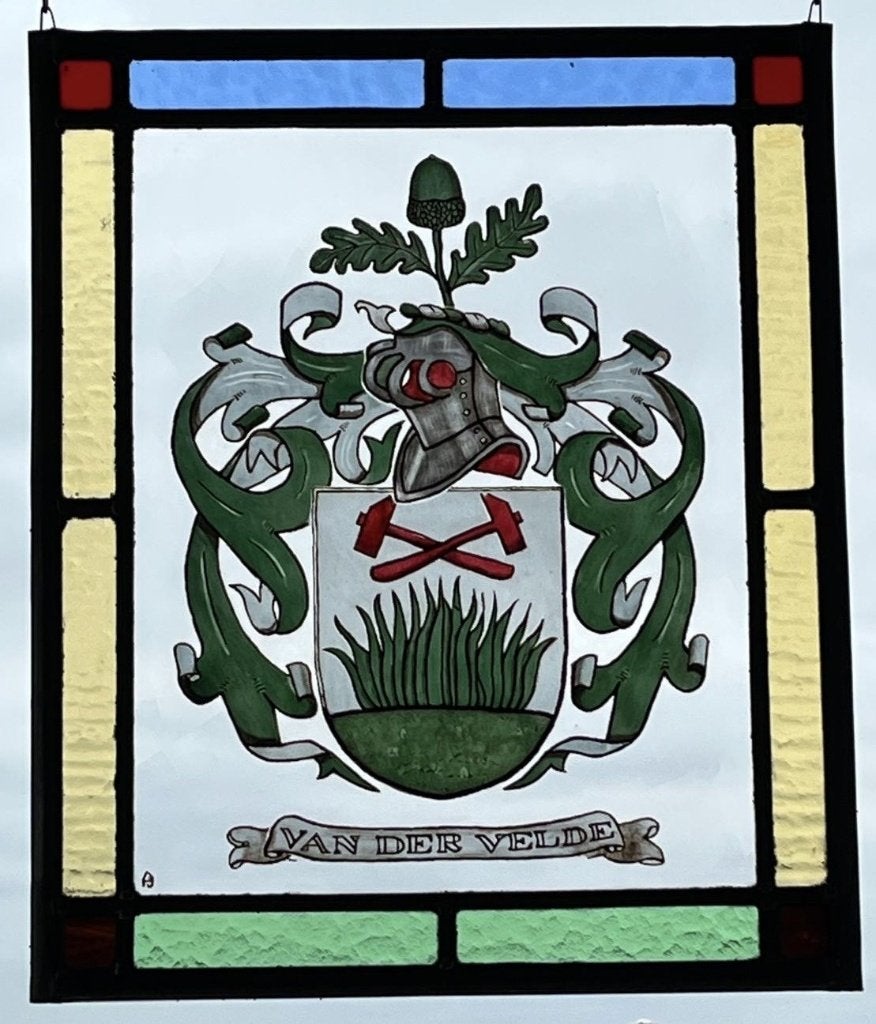 Heraldiek Geneologie Familiewapen voorzetraam glas in lood, Meerkleurig, Overige stijlen, Nieuw, Ophalen of Verzenden
