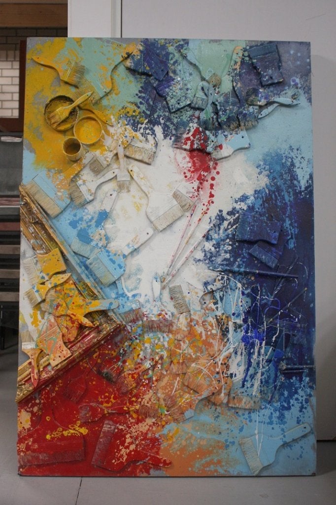 Groot gekleurd houten schilderij KARE DESIGN 130 x 170 cm., Ophalen, 125 cm of meer, Zo goed als nieuw, Schilderij