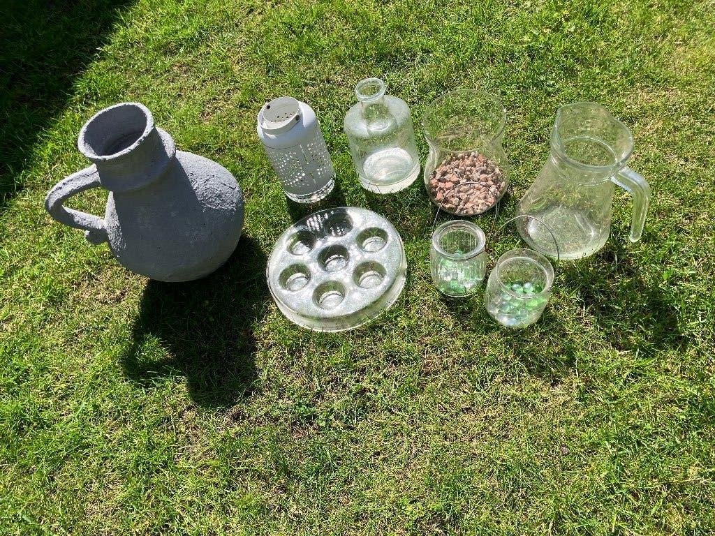tuinspullen vazen slakkenval lamp windlichten vaas van alles, Tuin en Terras, Ophalen of Verzenden, Zo goed als nieuw