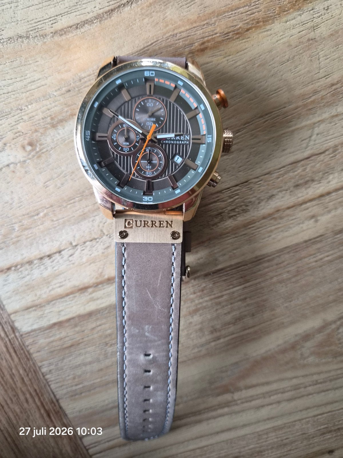 Curren Chronograaf Herenhorloge met Leren Band, Overige merken, Leer, Polshorloge, Ophalen of Verzenden