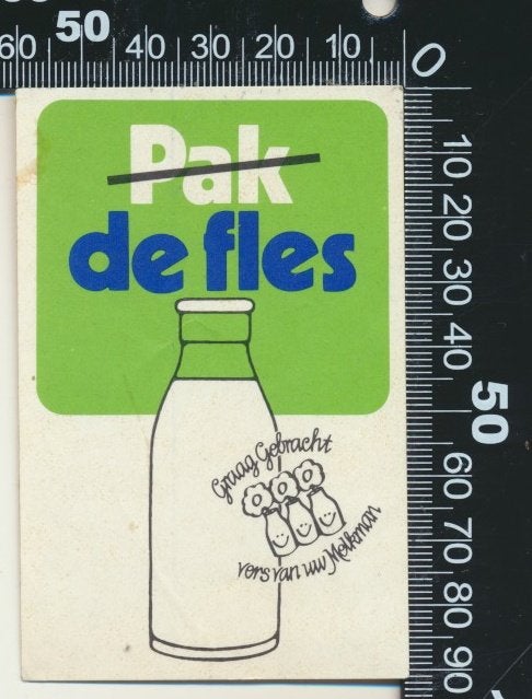 Sticker: Melk - Pak de fles - Graag gebracht (2), Verzenden, Zo goed als nieuw, Bedrijf of Vereniging