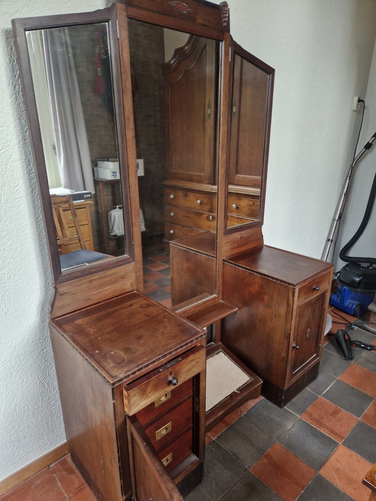 Antieke kaptafel met spiegel en lades, Ophalen