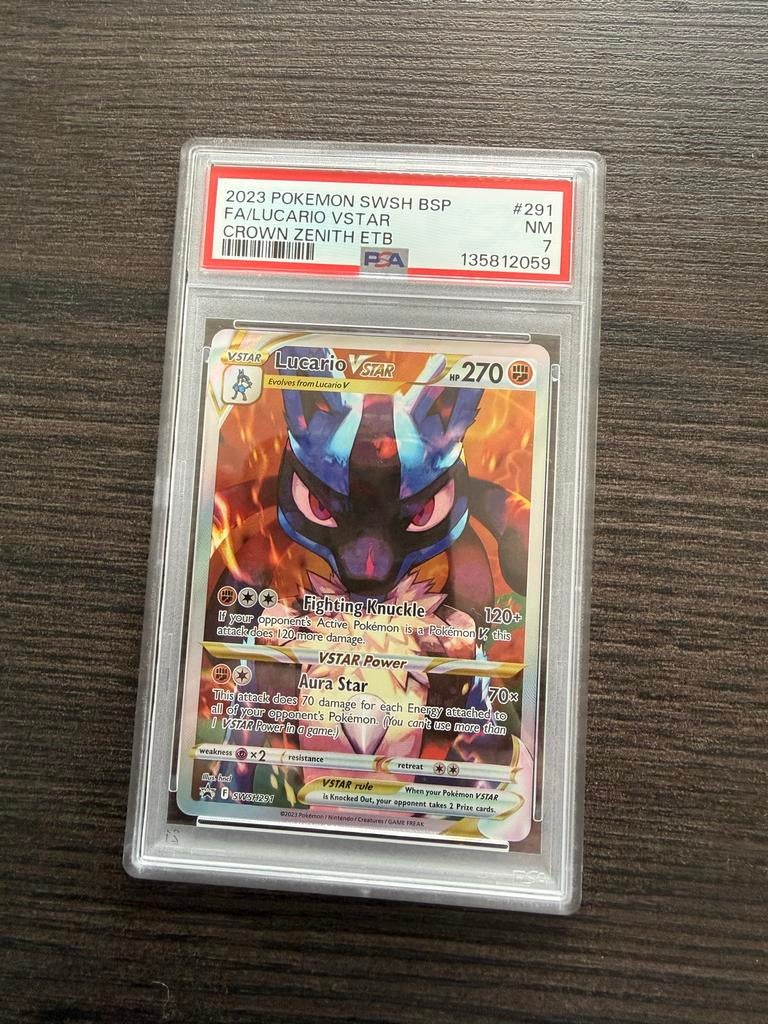 PSA 7 Lucario VSTAR Pokémon Kaart Crown Zenith ETB #291, Ophalen of Verzenden, Nieuw