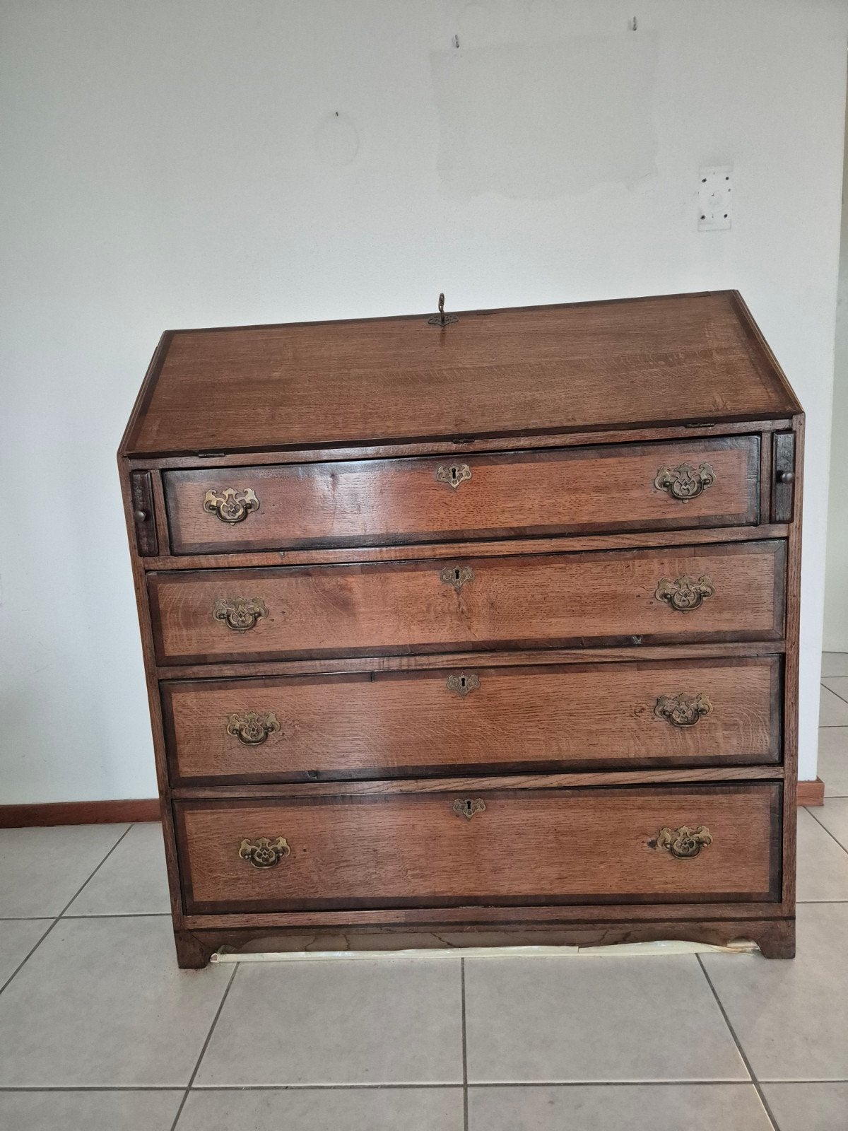 Antiek Eiken Bureau/secretaire met Ladeblokken en Opbergvakk, Ophalen