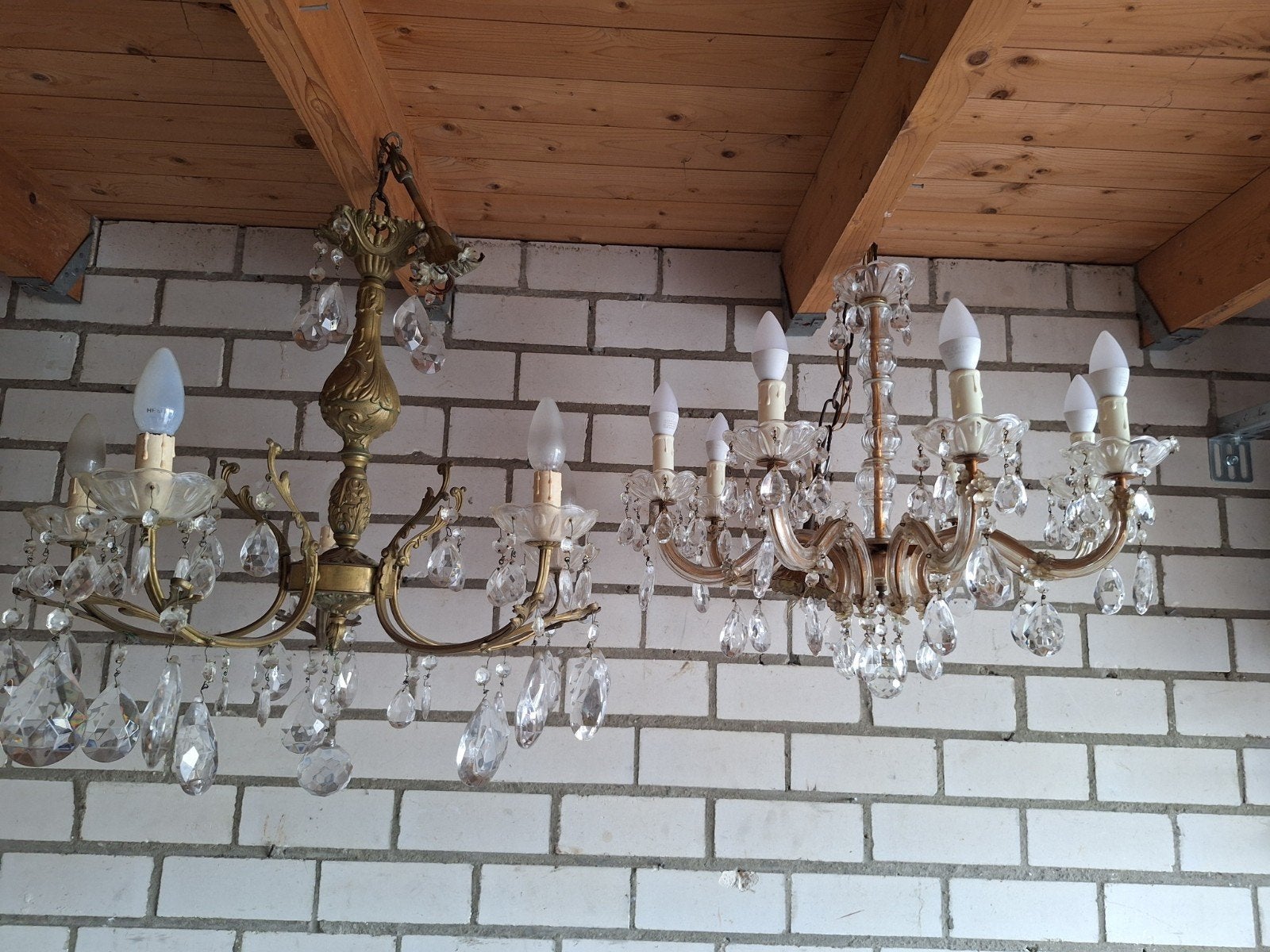 2  Kroonluchters met Kristallen, Gebruikt, E14 (klein), Ophalen of Verzenden, Glas