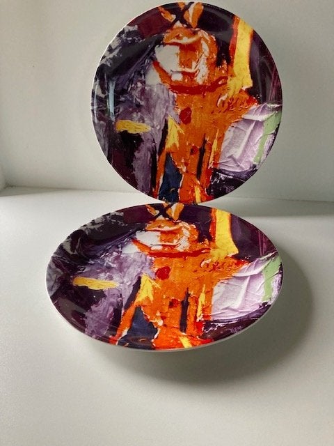 Kunst op tafel borden Irena Keckes/Croatie set 25E/los 15E, Antiek en Kunst, Meerkleurig, Gemerkt, Overige materialen, Bord