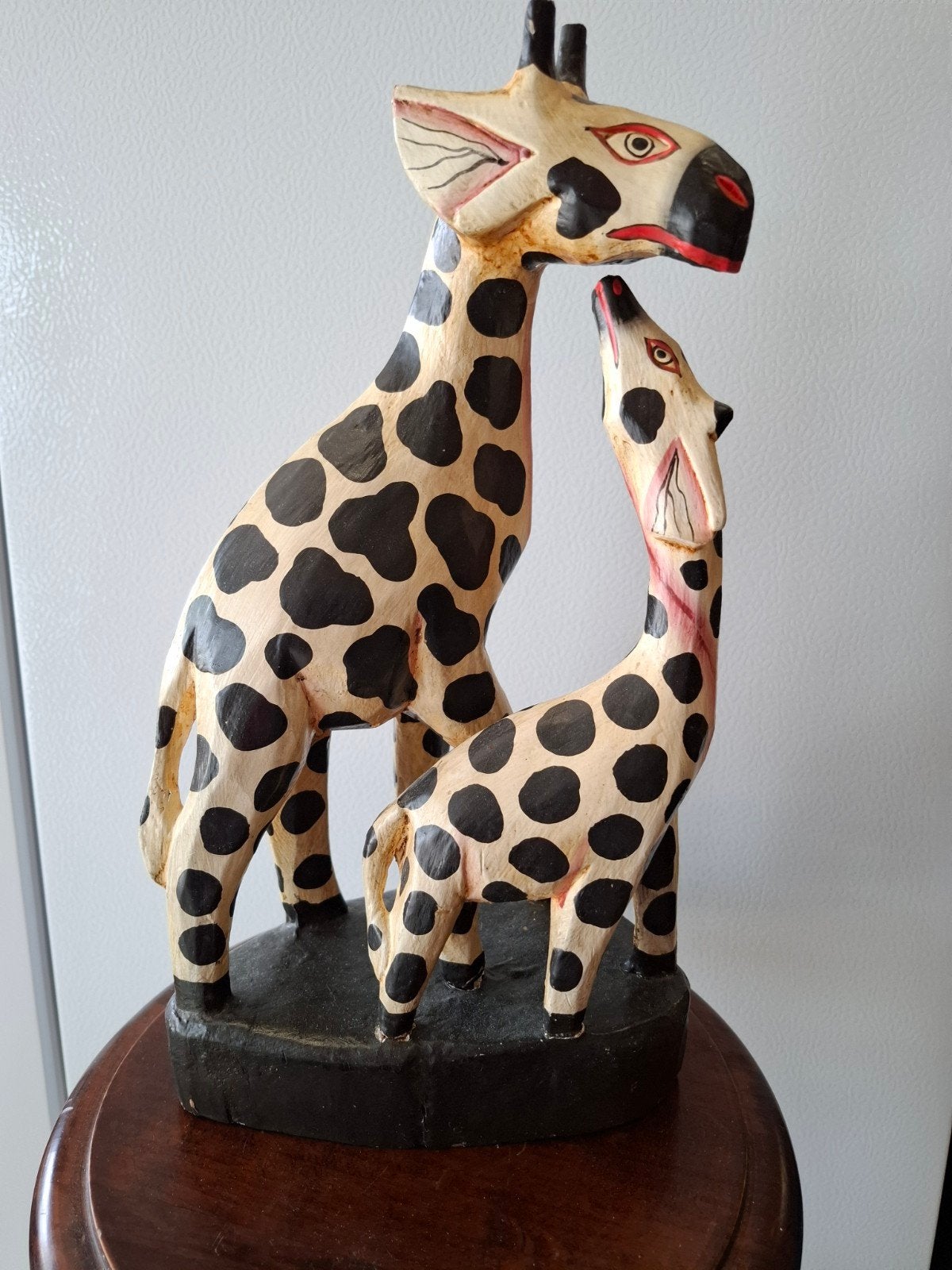 Houten Giraffe Beeld - Moeder en Kind, Handgemaakt, Ophalen of Verzenden, Zoogdier, 20 - 50 cm