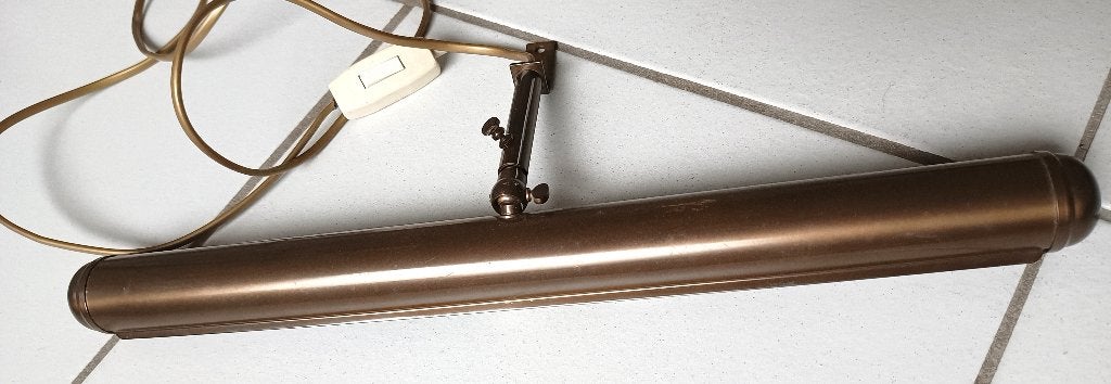 schilderijlamp -MESSING- design G&G (dubbele fitting -42 cm, Gebruikt, Overige materialen, E14 (klein), Ophalen of Verzenden