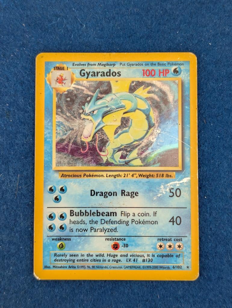 Gyarados Holo 6/102 - Base Set - Vintage Pokémon - ENG, Ophalen of Verzenden, Gebruikt, Losse kaart, Foil