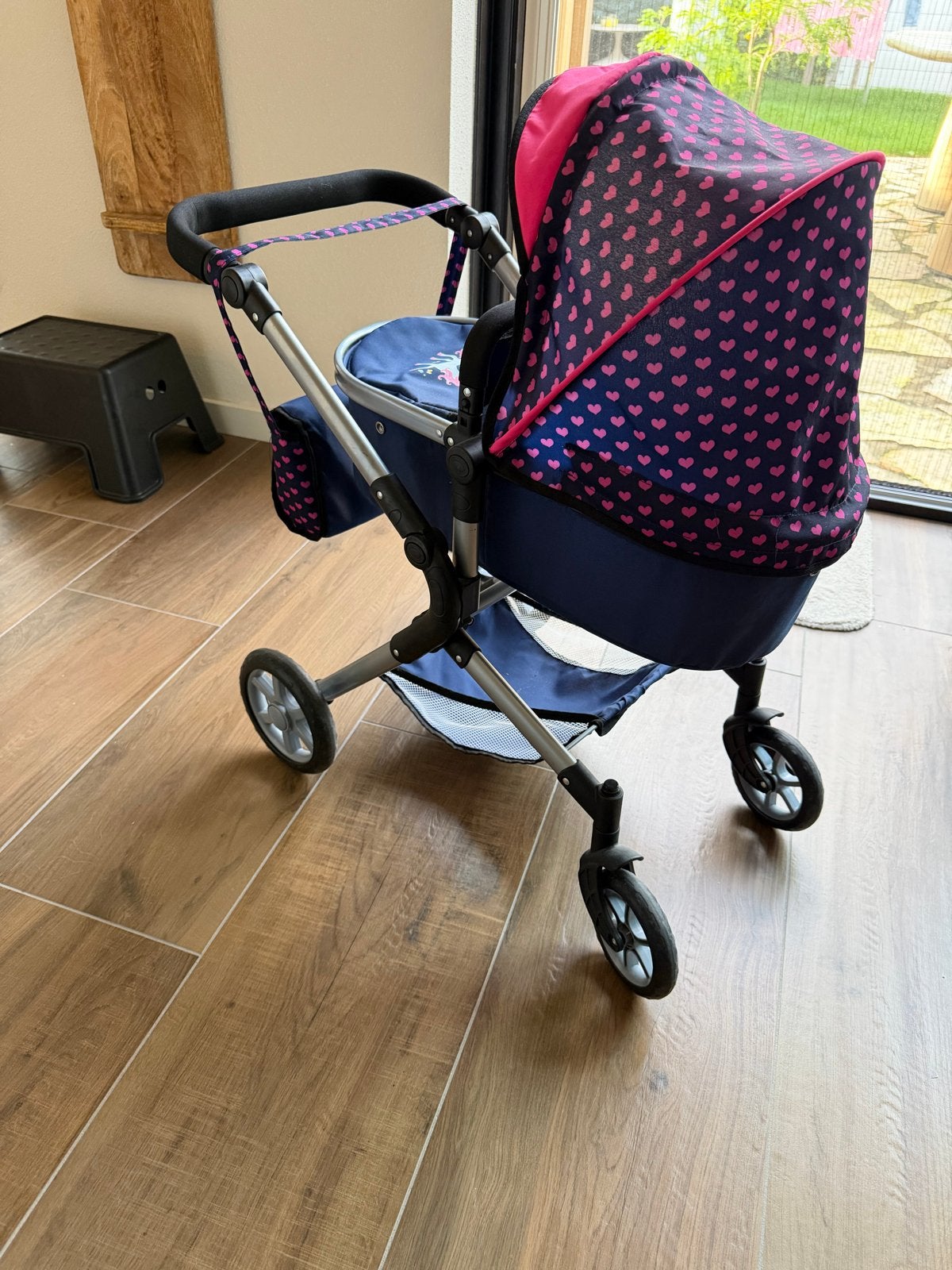 Leuke poppenwagen met eenhoorn en hartjespatroon, Kinderen en Baby's, Gebruikt, Verstelbare duwstang, Ophalen, Kinderwagen