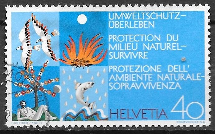 Zwitserland: Mi. 978 uit 1972  vogels vis, Ophalen of Verzenden, Gestempeld