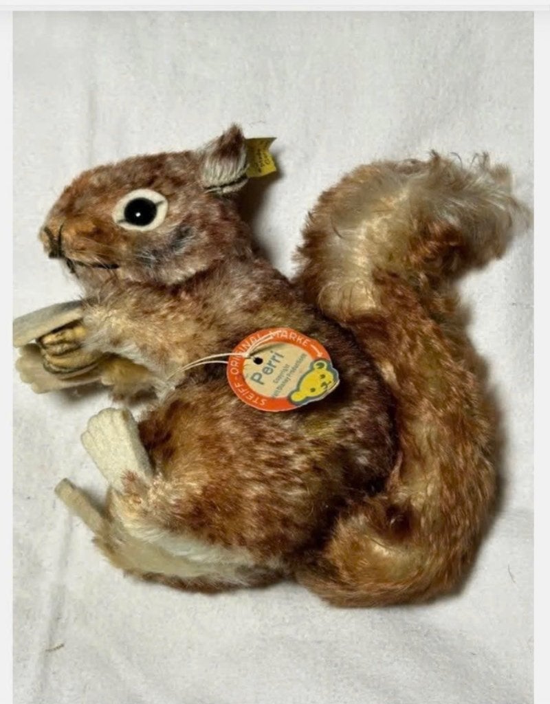Vintage Steiff “Perri” eekhoorn jaren ‘60-‘70 met knop, Ophalen of Verzenden