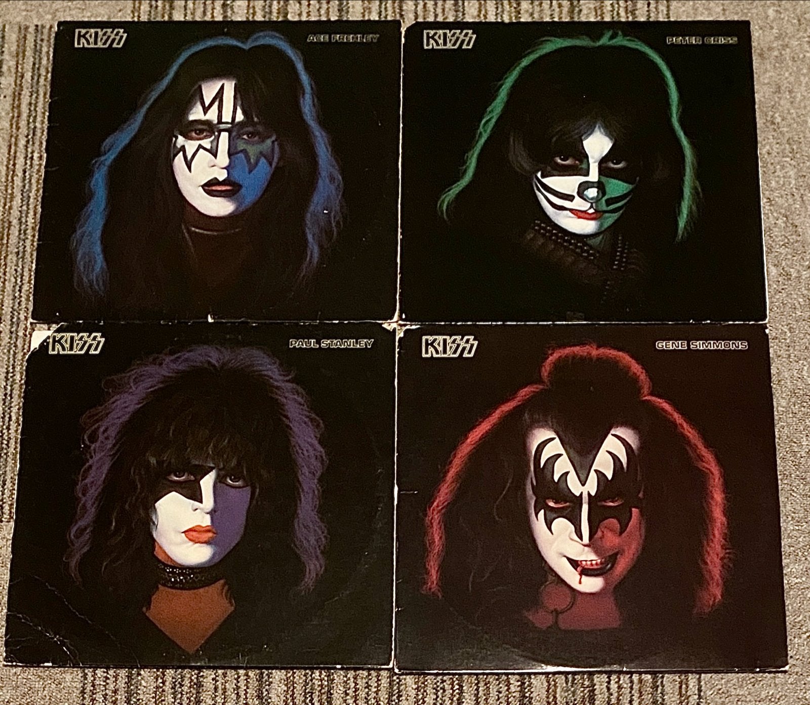KISS Solo Albums (4 LP's) + songtekstenboek, LP, Gebruikt, Hard Rock, Ophalen of Verzenden