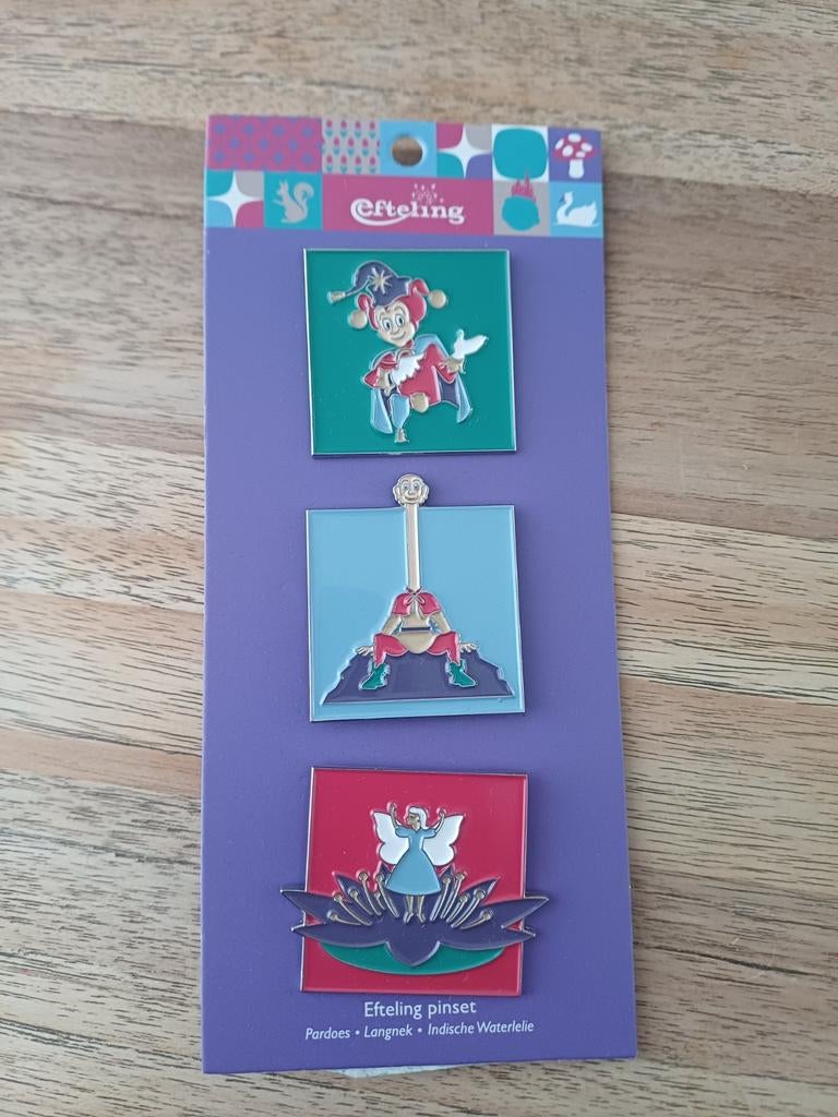 Efteling Pinset: Pardoes, Langnek, Indische Waterlelie, Verzamelen, Efteling, Ophalen of Verzenden, Nieuw, Button of Speldje