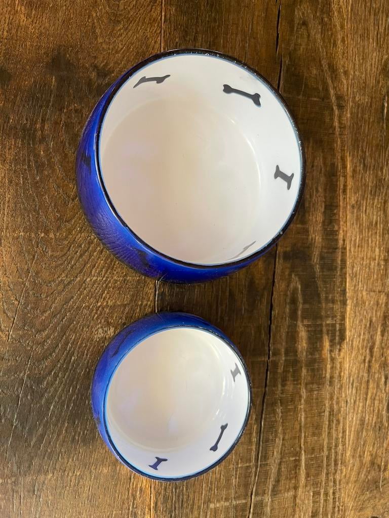 Leuke blauwe hondenvoer en drinkbak, Ophalen of Verzenden, Anti-knoei, Gebruikt