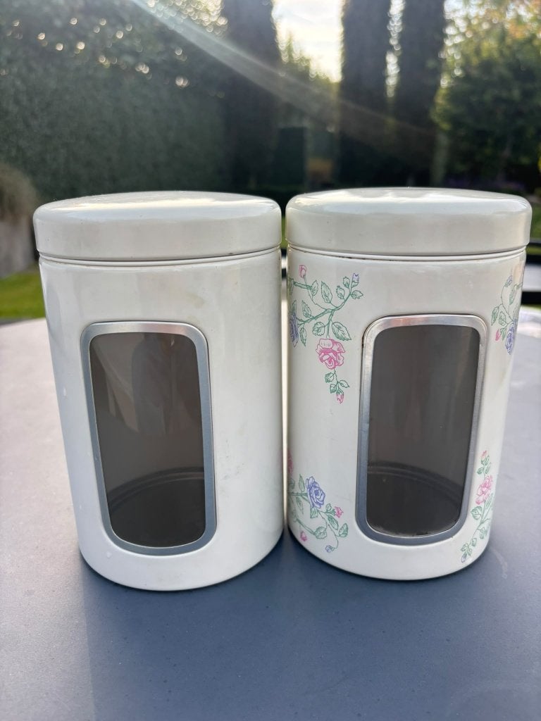 2x Vintage Brabantia voorraadbus met bloemen – 17 cm, Ophalen of Verzenden, Huis en Inrichting