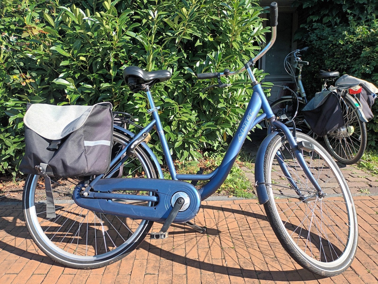 Azor damesfiets met lage instap en fietstassen, Terugtraprem, Ophalen, Overige merken, 53 tot 56 cm