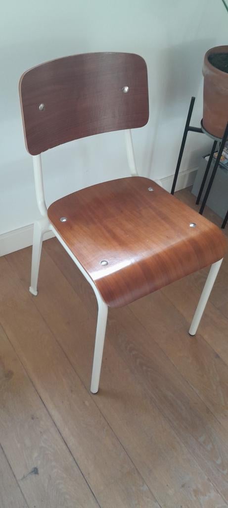 Vintage schoolstoel met houten zitting en rugleuning, Ophalen, Gebruikt, Bruin, Vintage