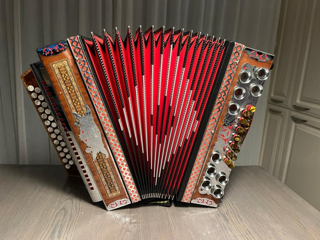 Steirische harmonika strasser de luxe, Muziek en Instrumenten, Accordeons, Gebruikt, Met riemen, Overige formaten, Knopaccordeon