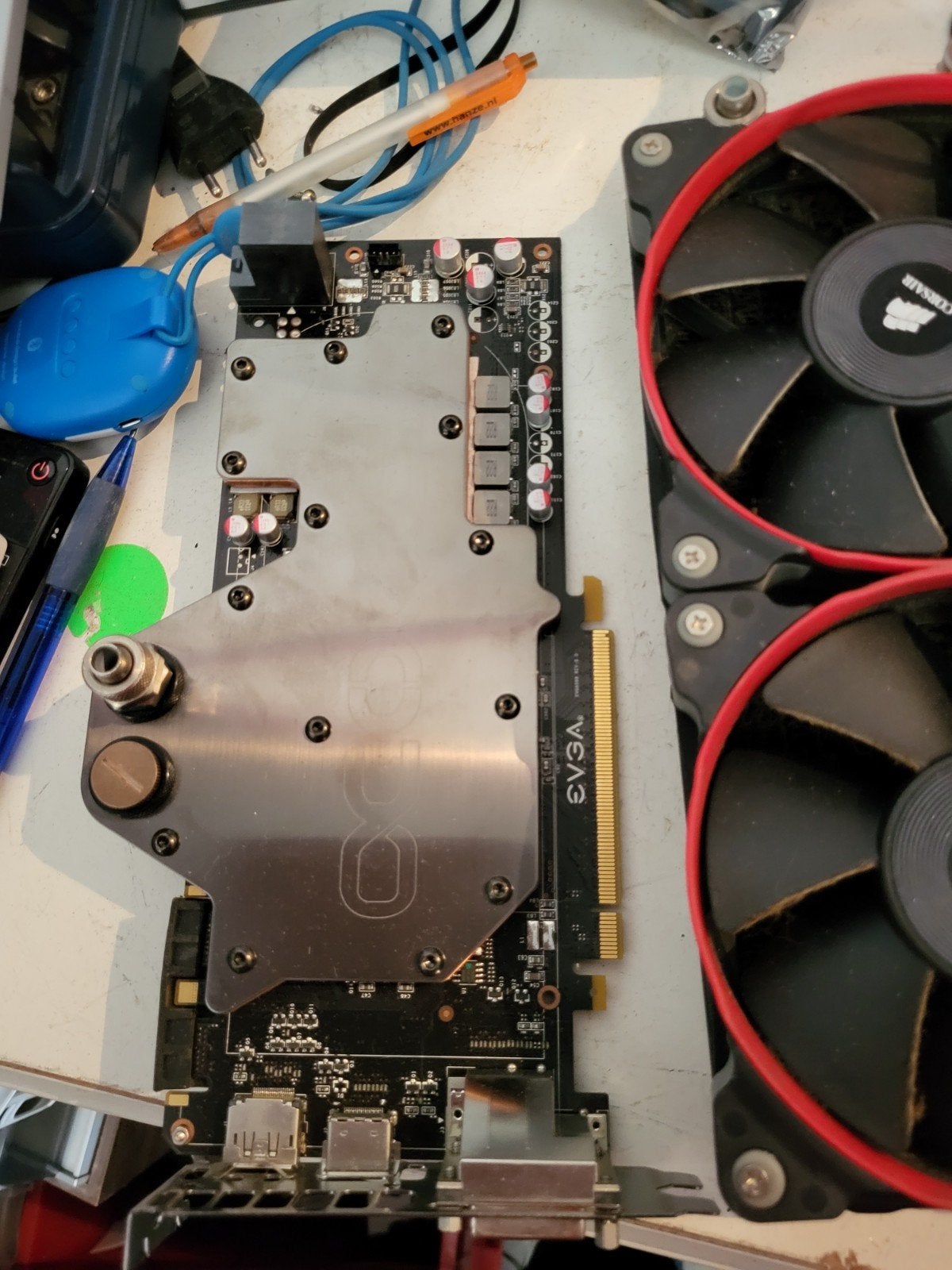 EVGA Grafische kaart met waterkoeling en Corsair fans, PCI-Express 3, Gebruikt, HDMI, Ophalen of Verzenden