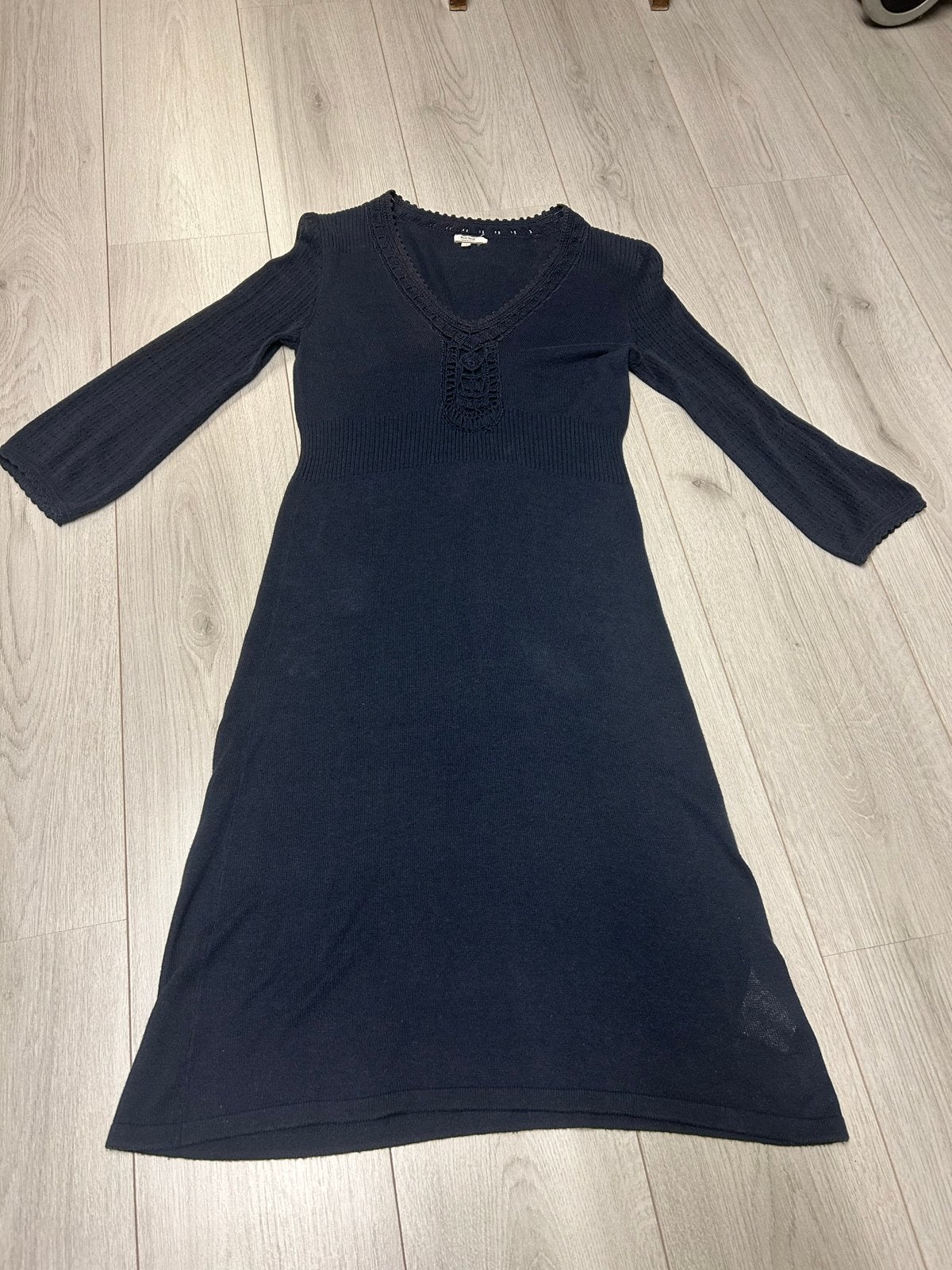 Gebreide jurk Noa Noa - Donkerblauw met V-hals, Ophalen of Verzenden, Knielengte, Maat 36 (S), Gedragen