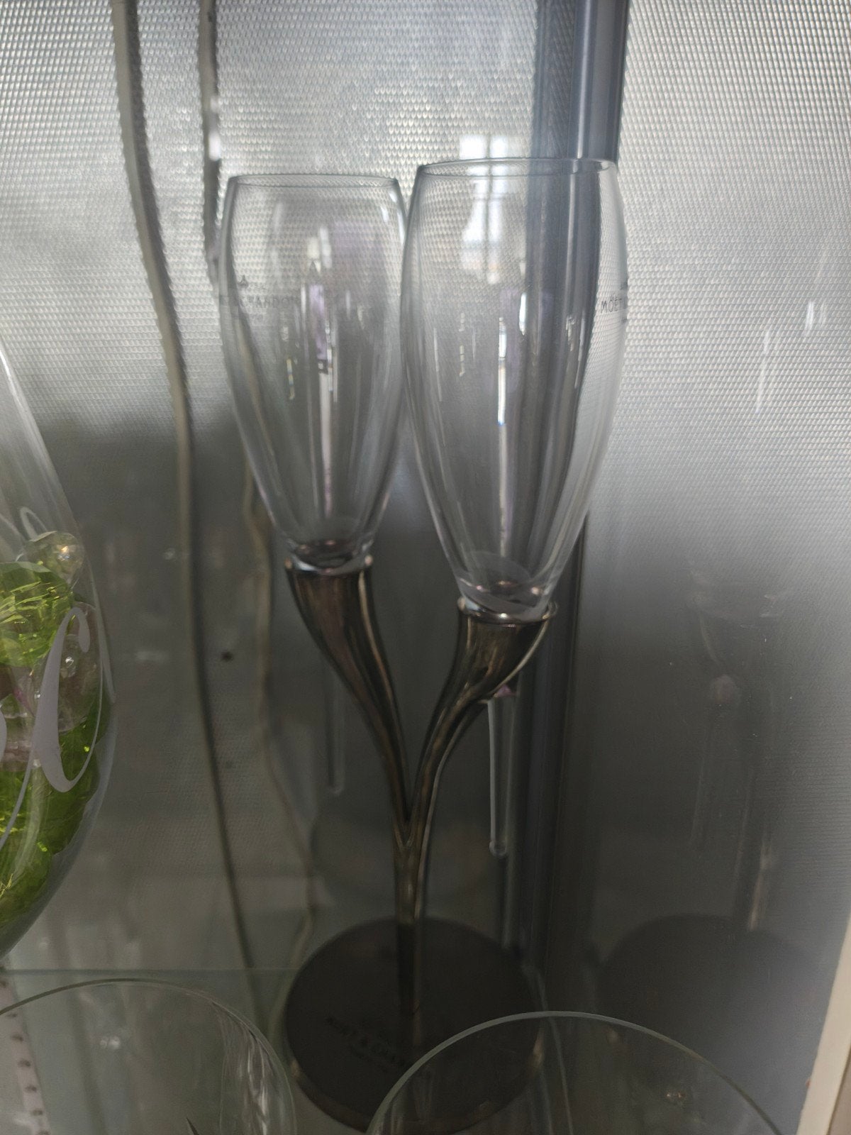 (2x2)Crystal Champagne Flutes in Holder by Philippe Di Meo, Ophalen of Verzenden, Zo goed als nieuw, Modern, Glas
