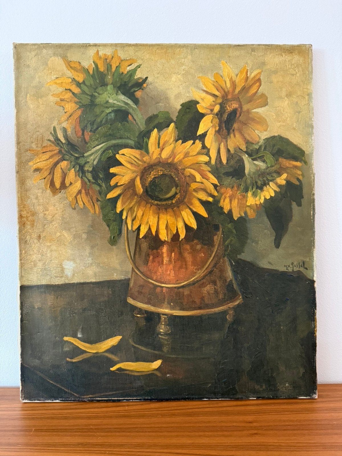 Schilderij, zonnebloemen, vintage, G.J. Delfgaauw, 1900, Ophalen of Verzenden