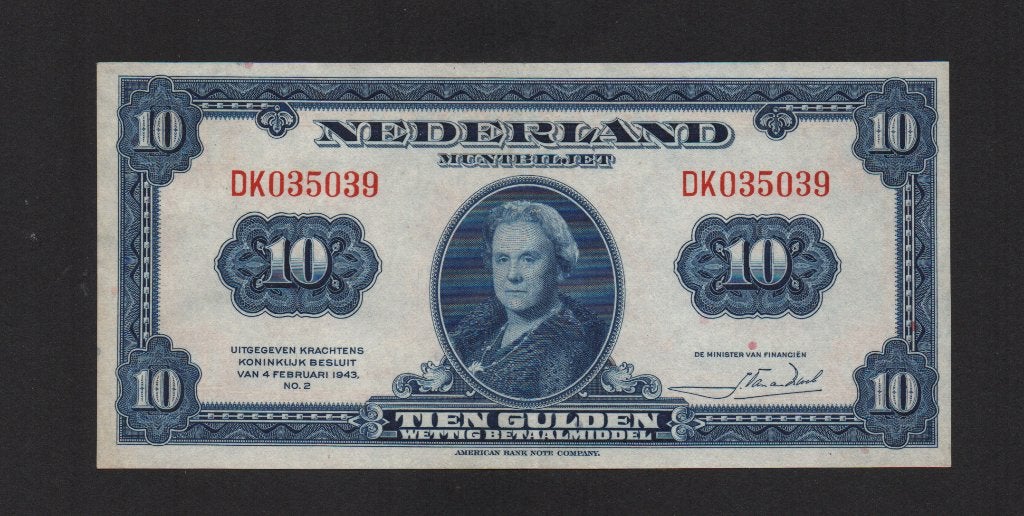 10 Gulden Bankbiljet 1943 Pracht Fris Biljet, Ophalen of Verzenden, 10 gulden, Los biljet