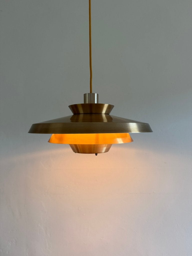 Vintage Deense koperen hanglamp - schalen lamp, Gebruikt, Scandinavisch, X, Metaal