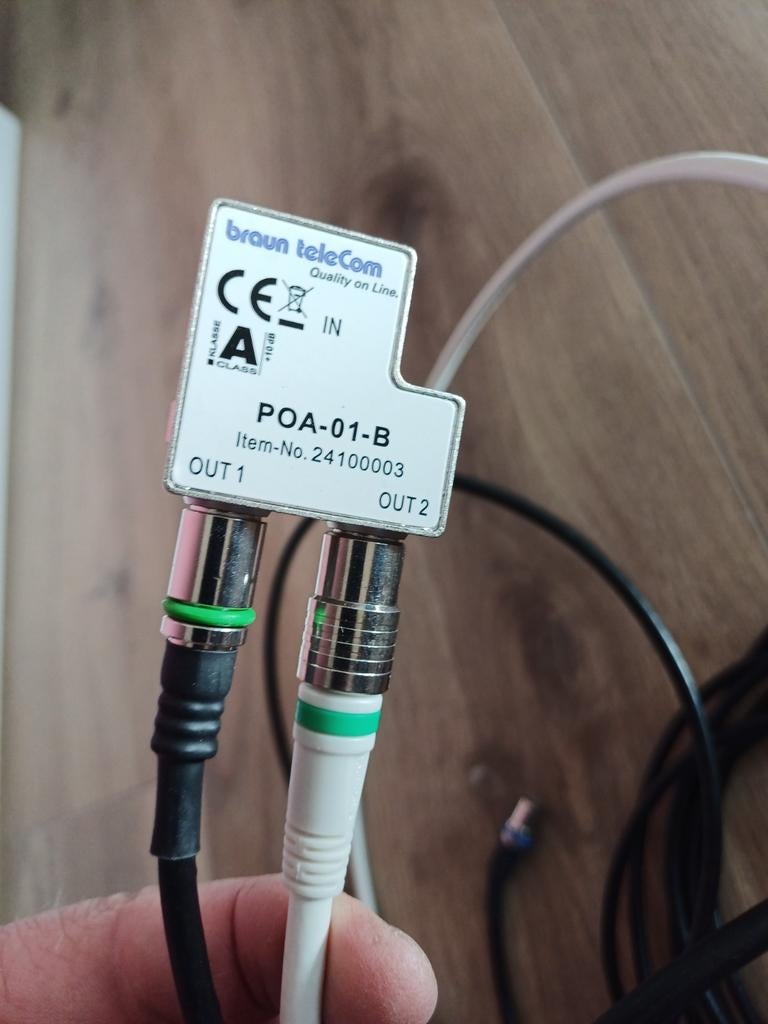 Braun Telecom POA-01-B Coax Splitter met Kabels, Ophalen of Verzenden, Gebruikt, 5 tot 10 meter, Coaxiale kabel