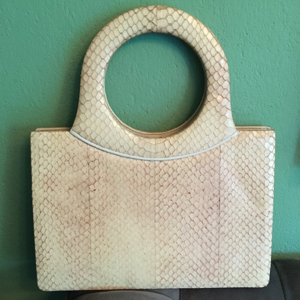 Vintage retro leren handtas tasje design Bonnier kniptas tas, Ophalen of Verzenden, Zo goed als nieuw, Beige, Handtas
