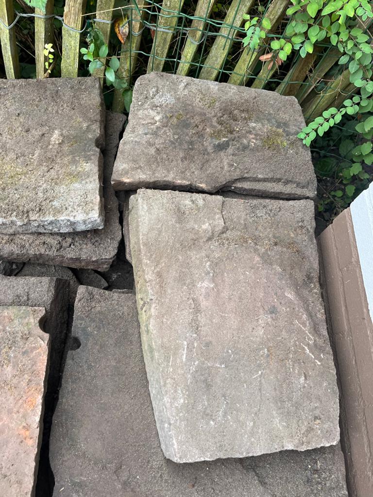 Partij rode Flagstones 13m2, Tuin en Terras, Tegels en Klinkers, Ophalen, Gebruikt, Terrastegels, Natuursteen