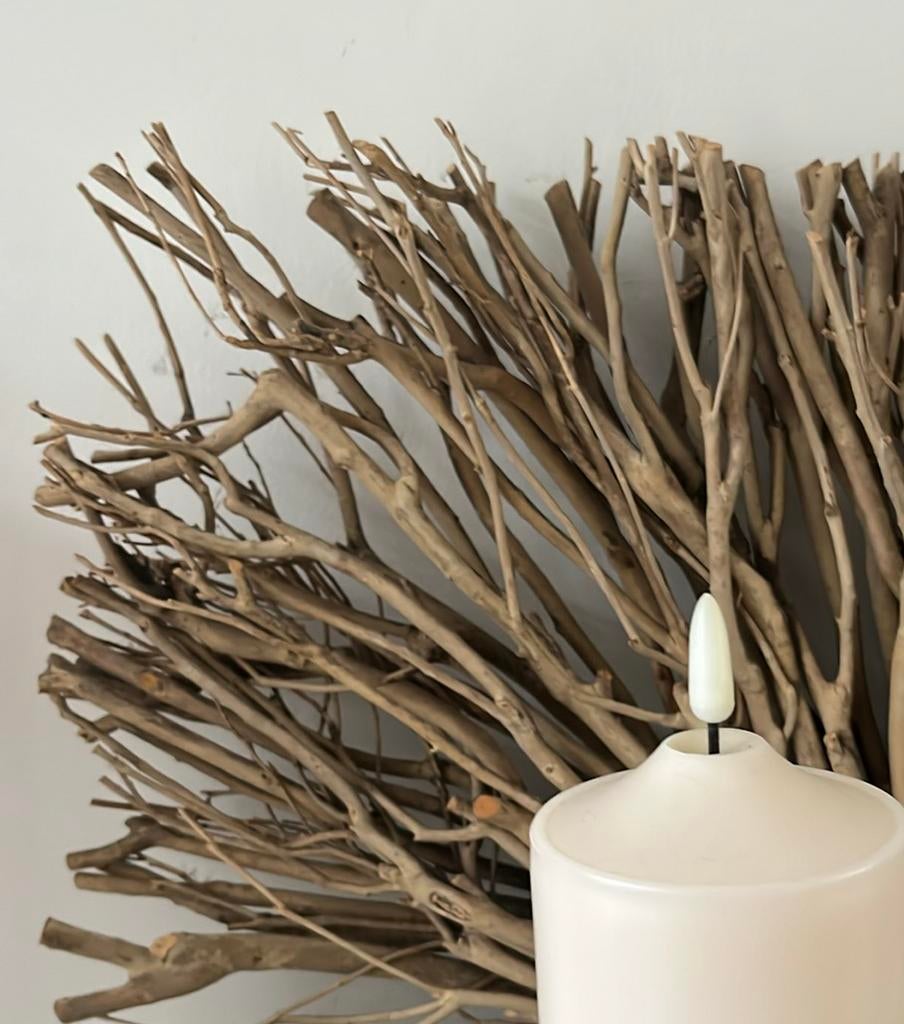 Houten ornament/wand of raam decoratie 58x58 cm ex kaarsen, Ophalen of Verzenden, Zo goed als nieuw