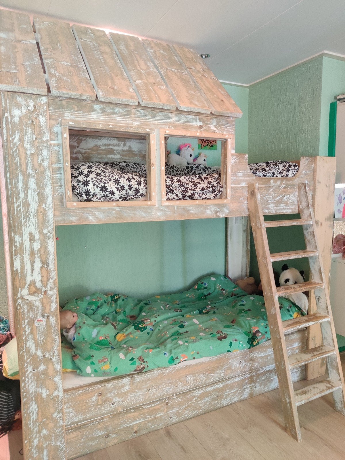 Massief houten stapelbed huisje - Uniek en speels, Ophalen, Tweepersoons, 200 cm, 100 cm
