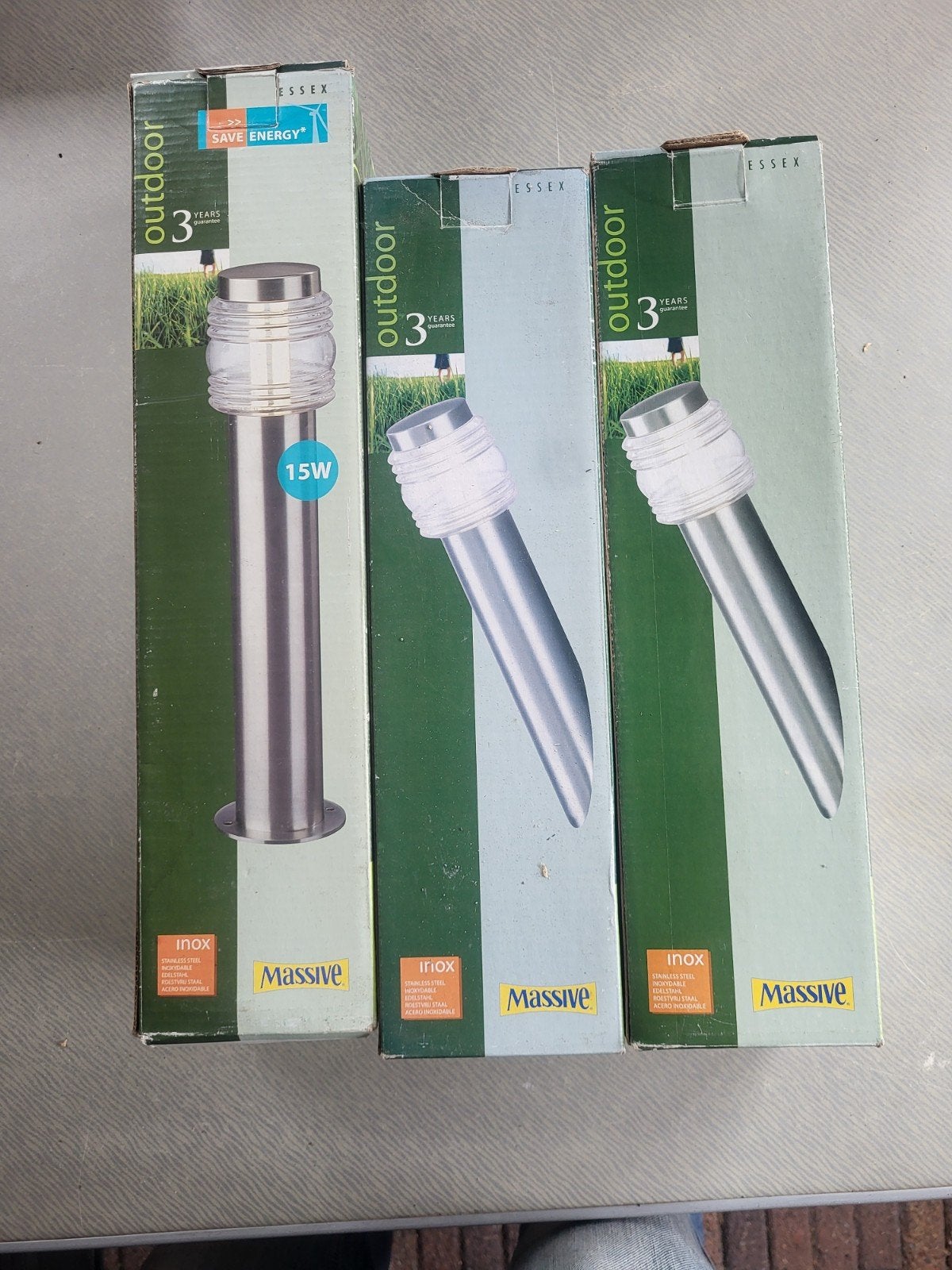 Massive Inox Buitenlampen - 3 stuks, Minder dan 50 watt, Staande lamp, Nieuw, Ophalen of Verzenden
