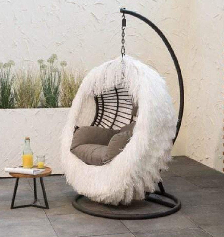 Egg chair witte raffia hoes nieuw waterafstotend en UV, Ophalen of Verzenden, Nieuw