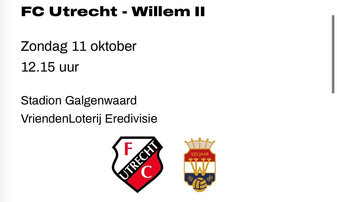 FC Utrecht - Willem II | Topplaatsen naast elkaar, Losse kaart, Twee personen, Oktober