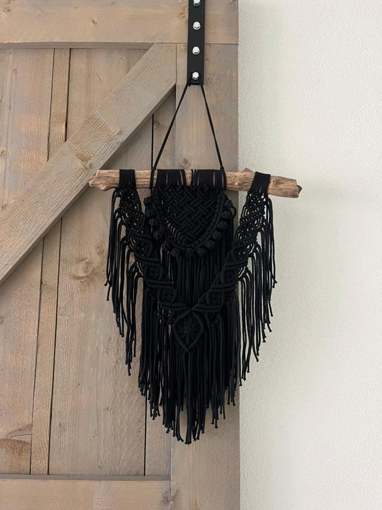 Prachtig handgemaakt zwart macramé, Wandhanger, Textiel, Ophalen of Verzenden, Zo goed als nieuw