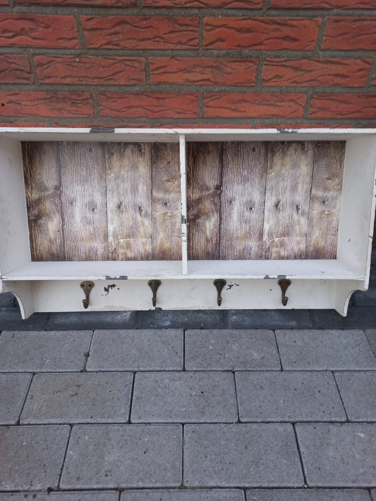 Vintage wandkapstok met plank en haken, Gebruikt, Minder dan 100 cm, Hout, Ophalen