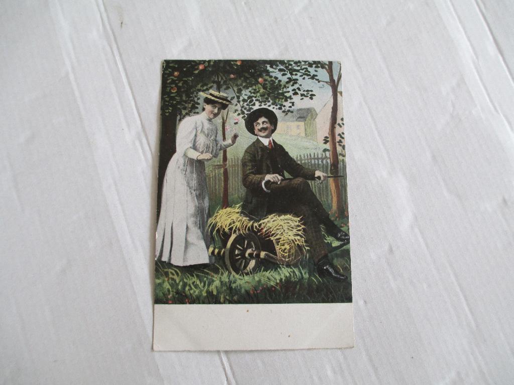 oude ansichtkaart man op kruiwagen, Ophalen of Verzenden, Voor 1920, Gelopen