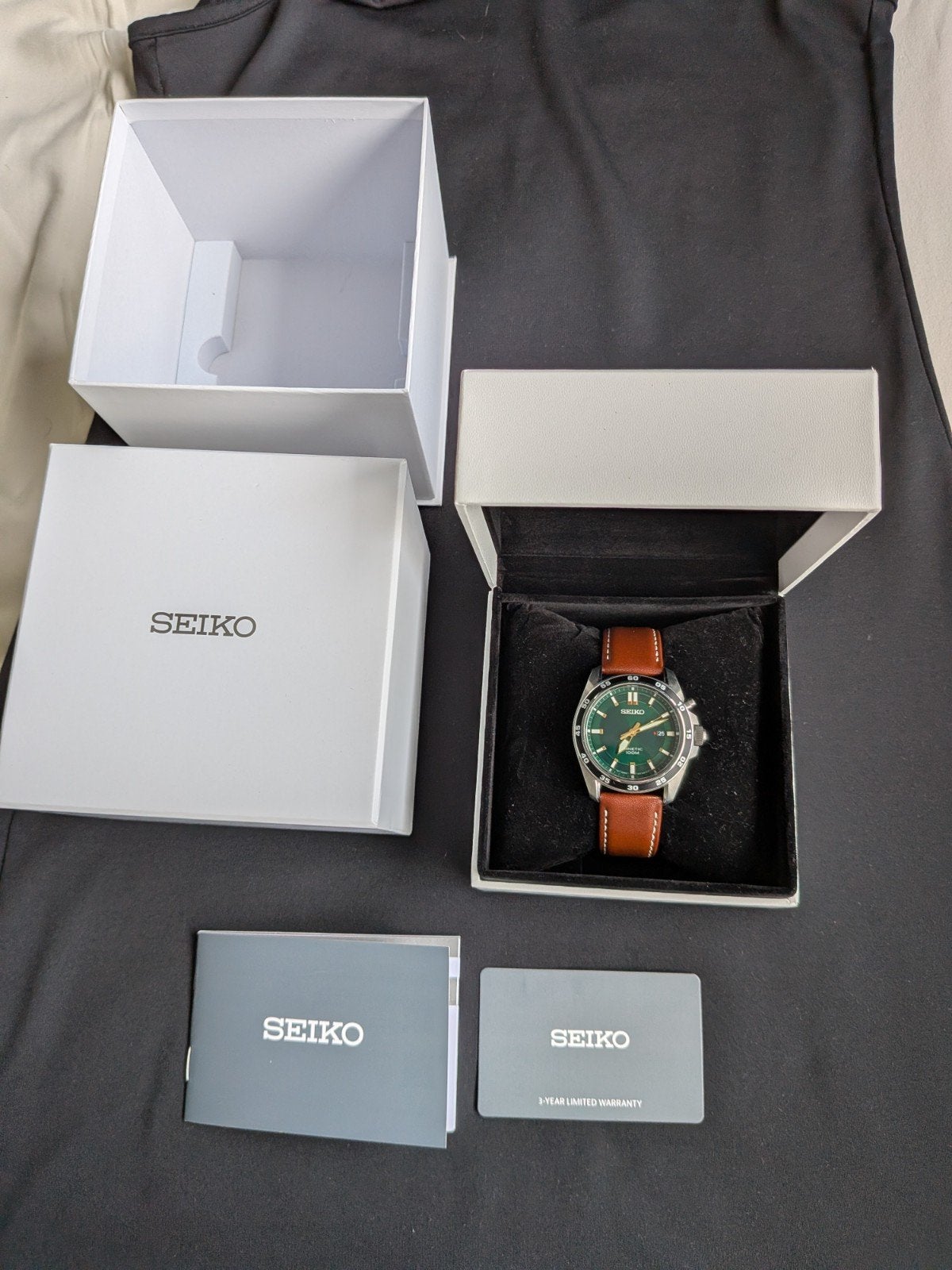 Seiko Kinetic SKA791P1 - compleet met doosje, Seiko, Leer, Polshorloge, Ophalen of Verzenden
