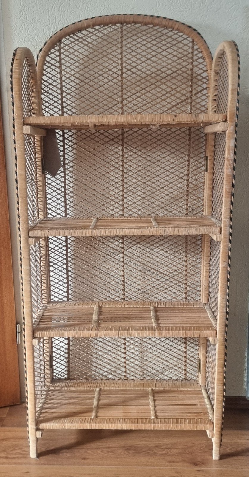 Vintage rotan rek met 4 planken, Minder dan 50 cm, Gebruikt, 100 tot 150 cm, Vintage, Bohemian, Rotan
