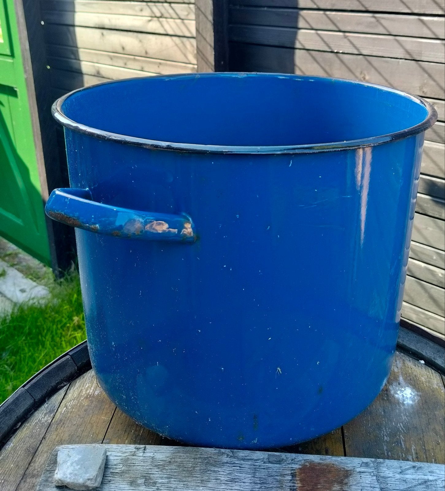 Vintage emaille pan plantpot xl / blauw, Ophalen, Gebruikt, Rond, Minder dan 30 cm